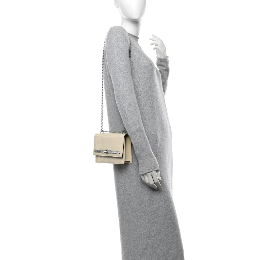 Patent Crystal Embellished Bing Bohemia Crossbody Bag White