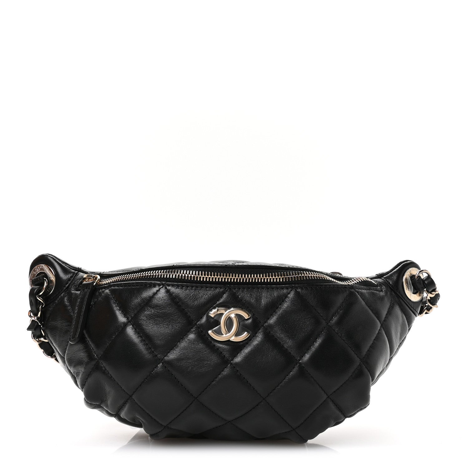 Lambskin Quilted Waist Bag Fanny Pack Black