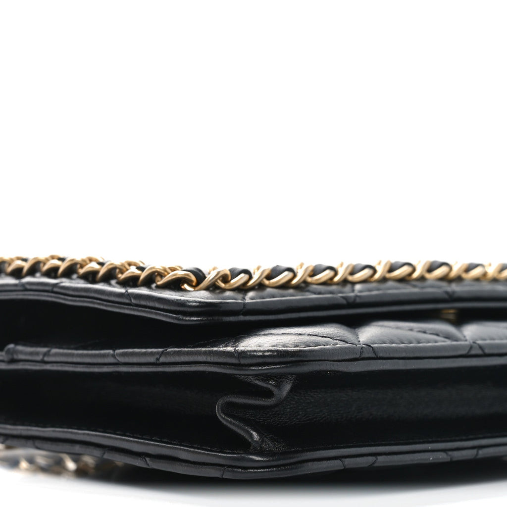 Lambskin Quilted Chain Around Wallet On Chain WOC Black