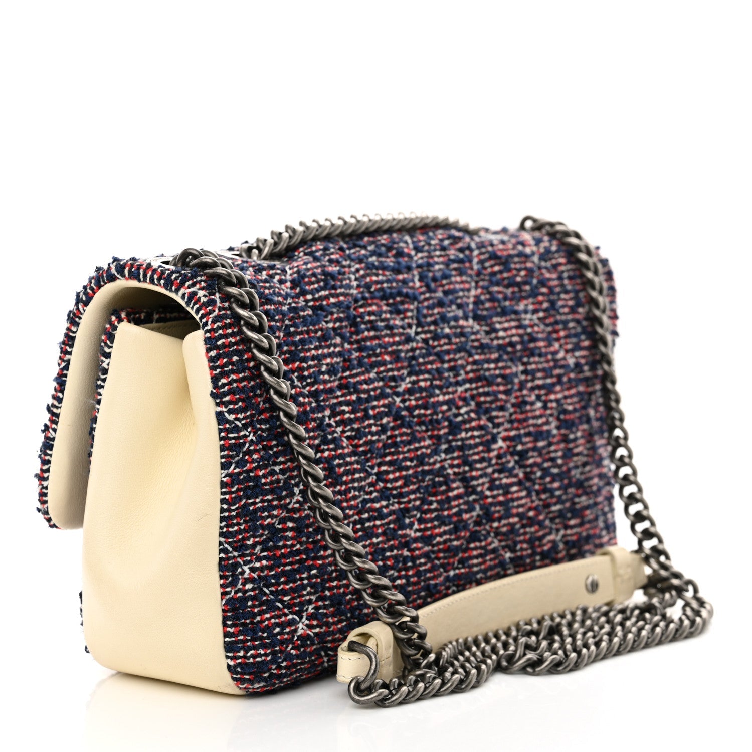 Tweed Quilted Medium Single Flap Blue Multicolor
