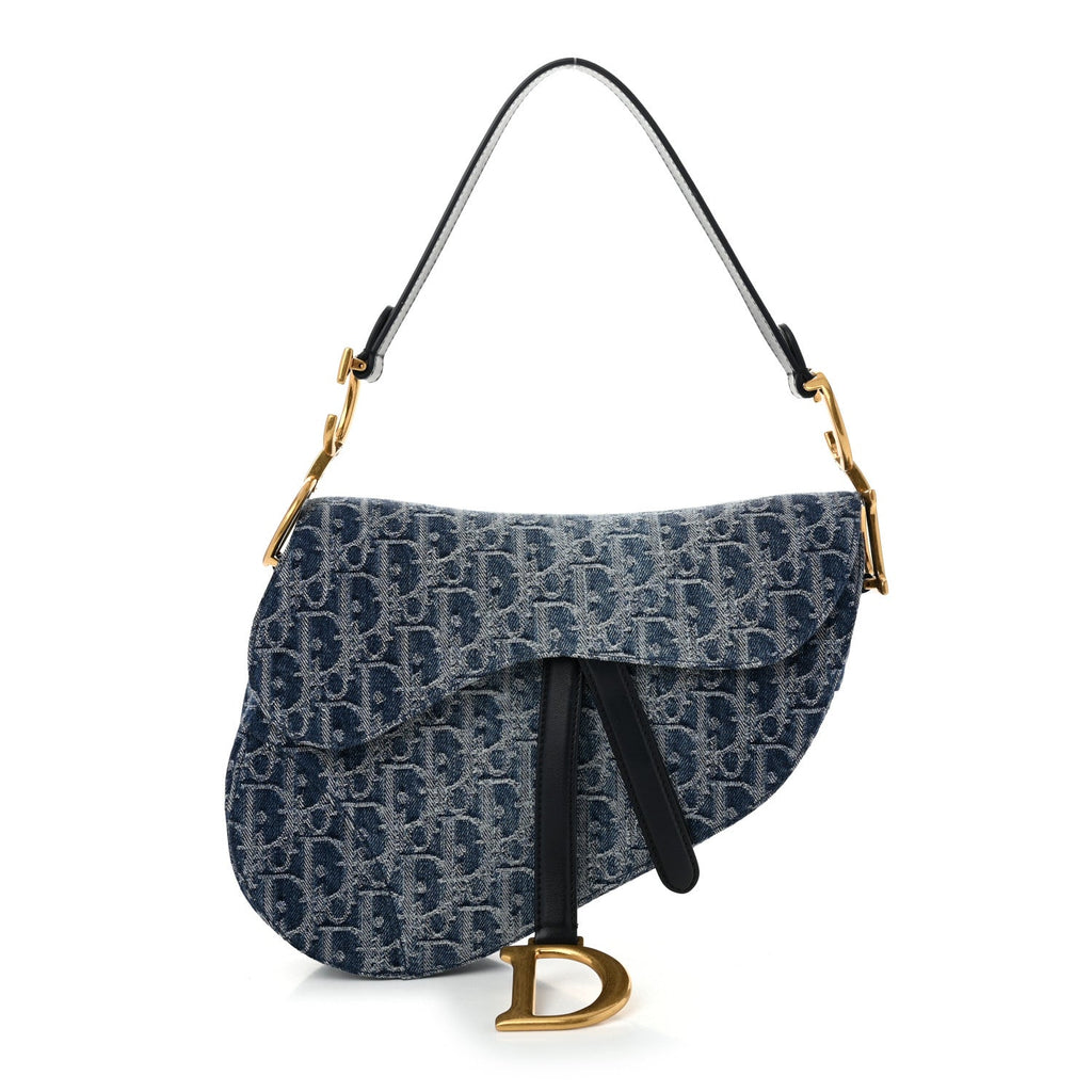 Denim Oblique Jacquard Saddle Bag Blue