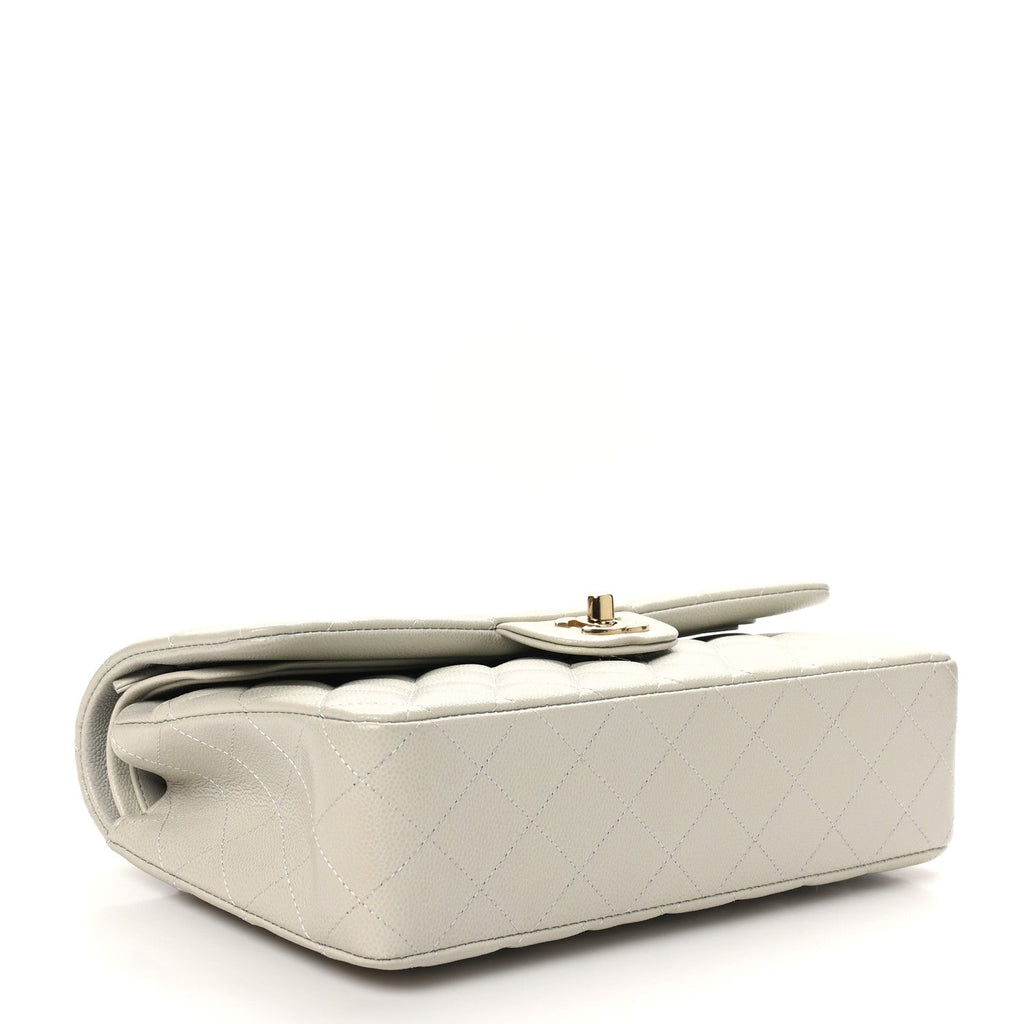 Caviar Quilted Medium Double Flap Grey