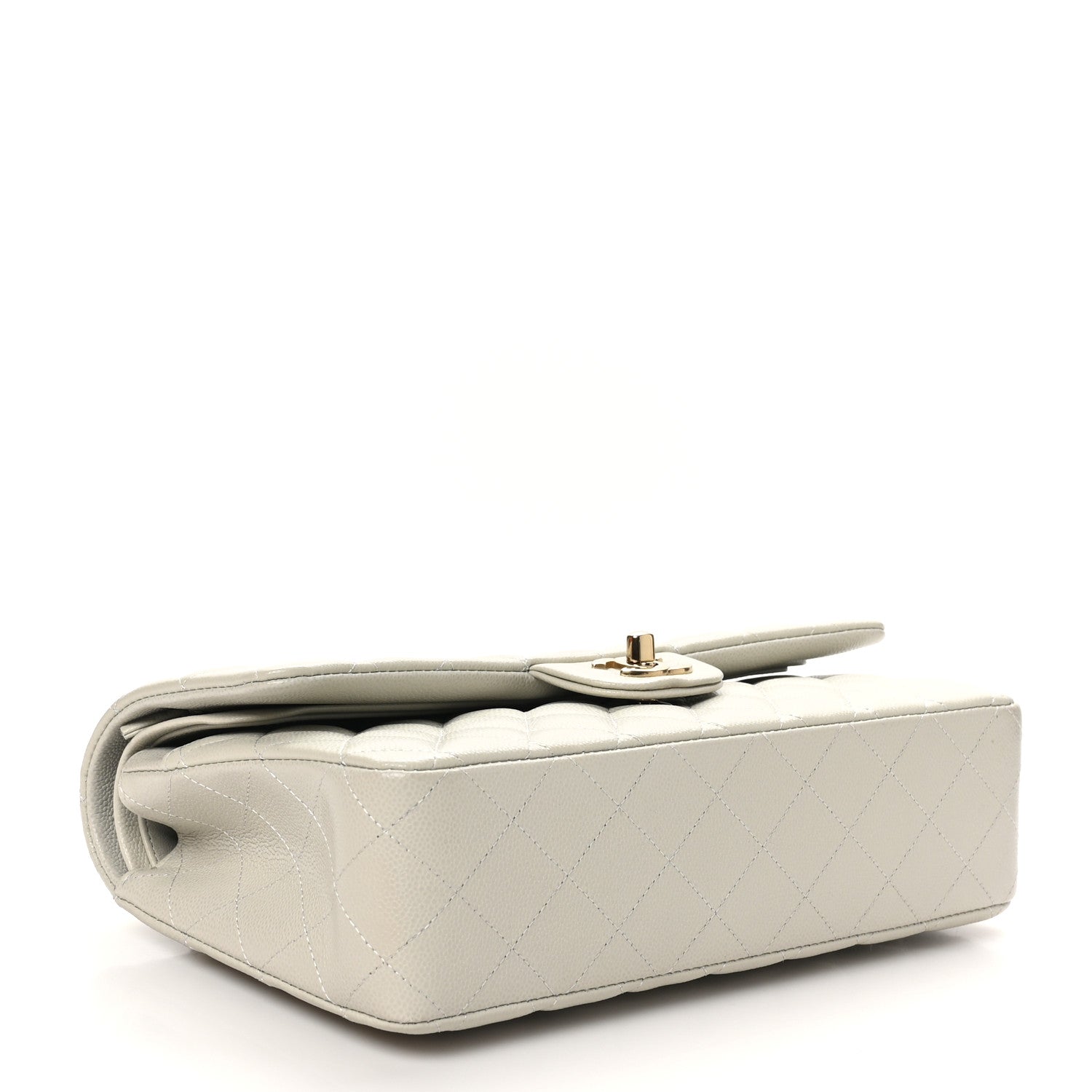 Caviar Quilted Medium Double Flap Grey