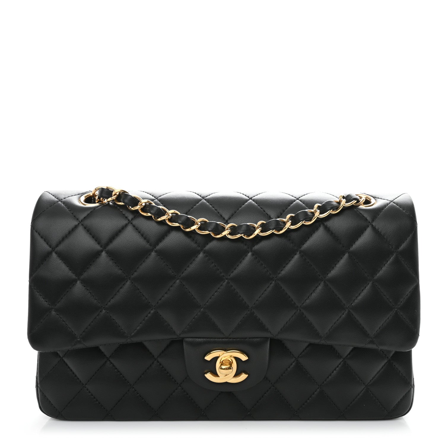 Lambskin Quilted Medium Double Flap Black