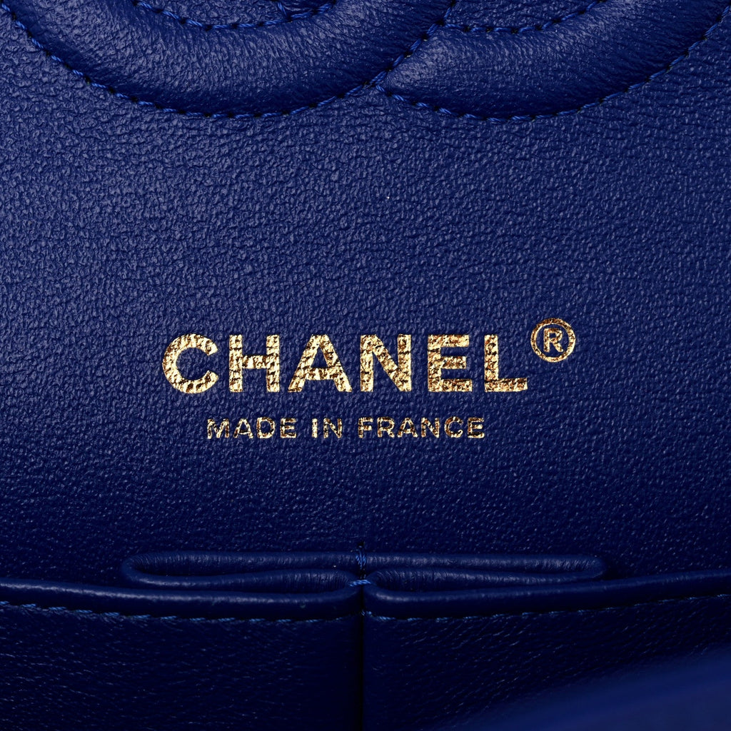 Lambskin Chevron Quilted Medium Double Flap Blue