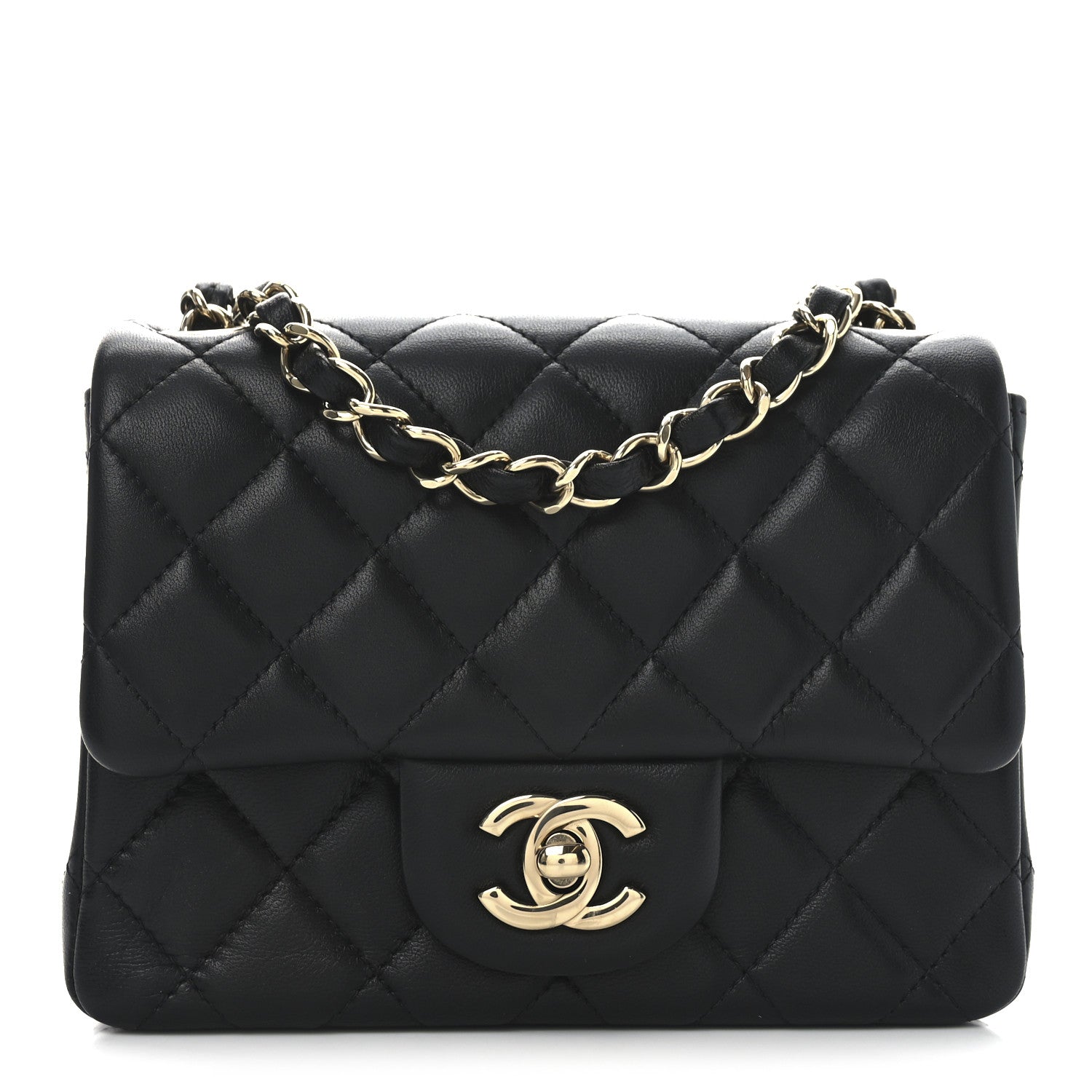 Lambskin Quilted Mini Square Flap Black