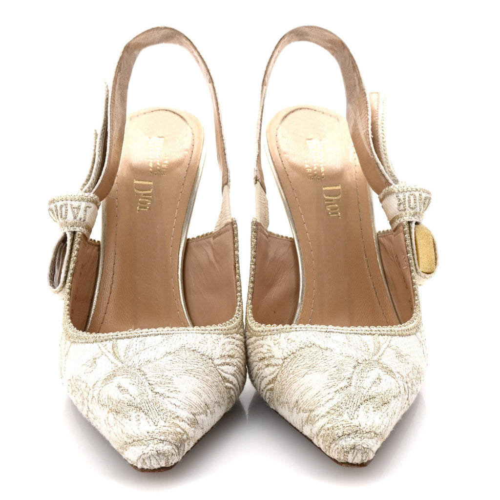 Cotton Ribbon Toile De Jouy J'Adior Slingback 100mm Pumps 38 Gold