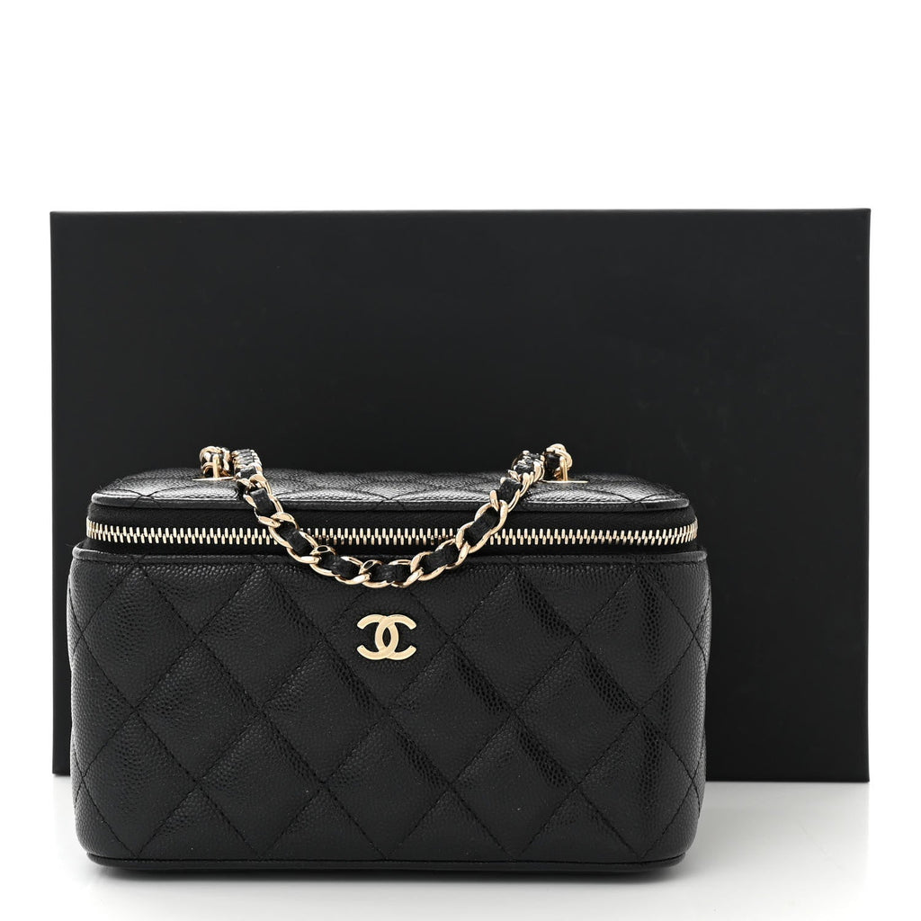Caviar Quilted Small Vanity Case With Chain Black