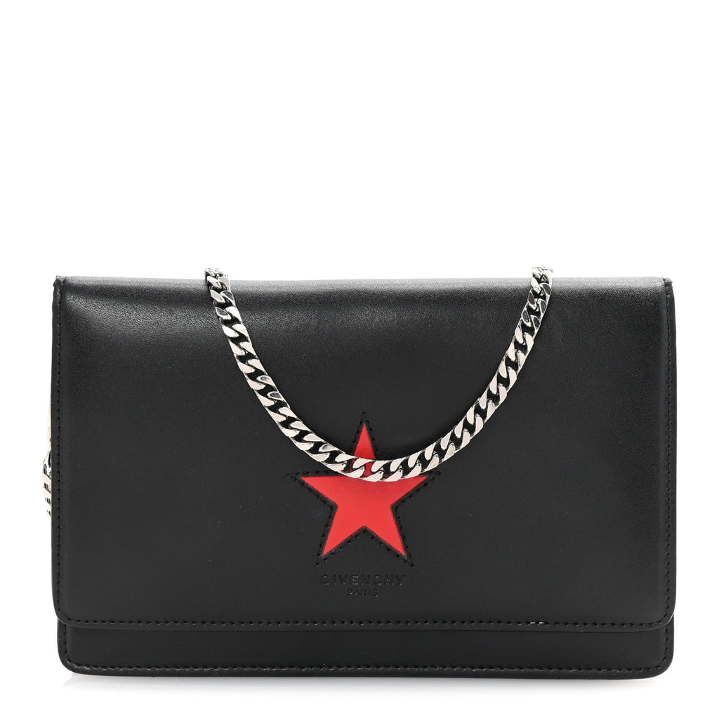 Calfskin Star Pandora Chain Wallet Black