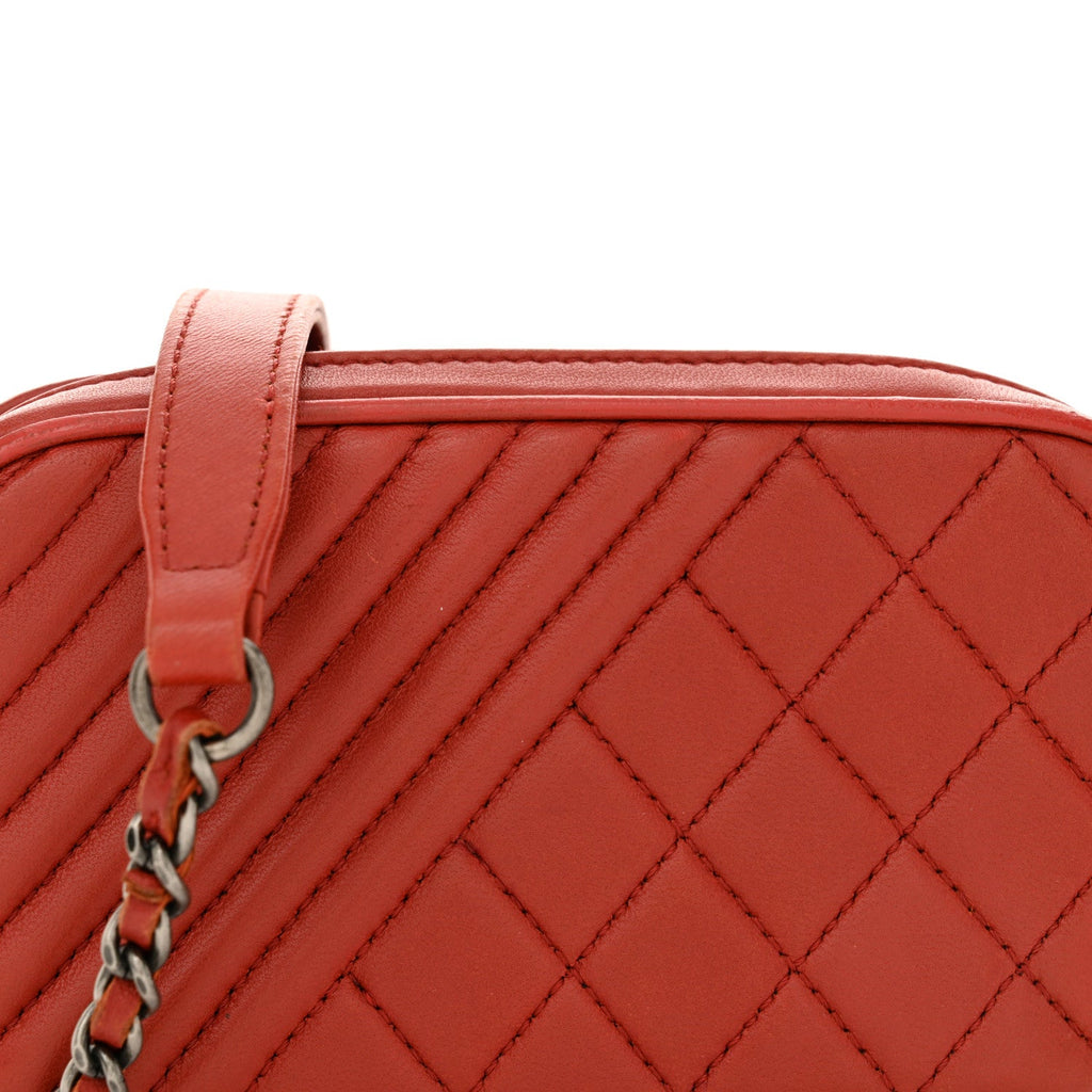 Lambskin Quilted Mini Coco Boy Camera Case Red
