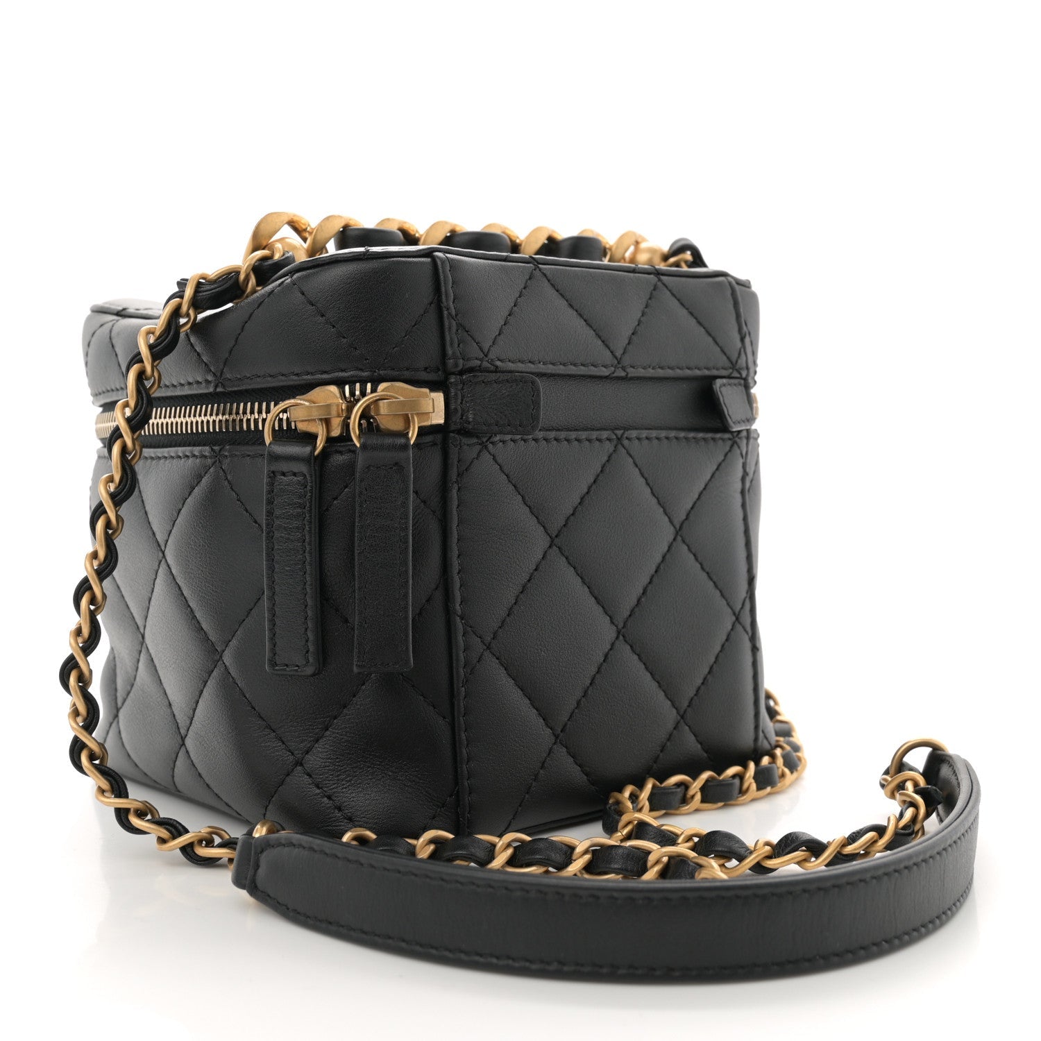 Calfskin Quilted Small Vanity Case With Chain Black