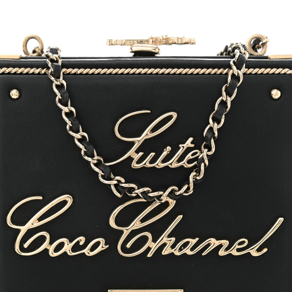 Lambskin Room  Minaudiere Evening Bag Black Gold
