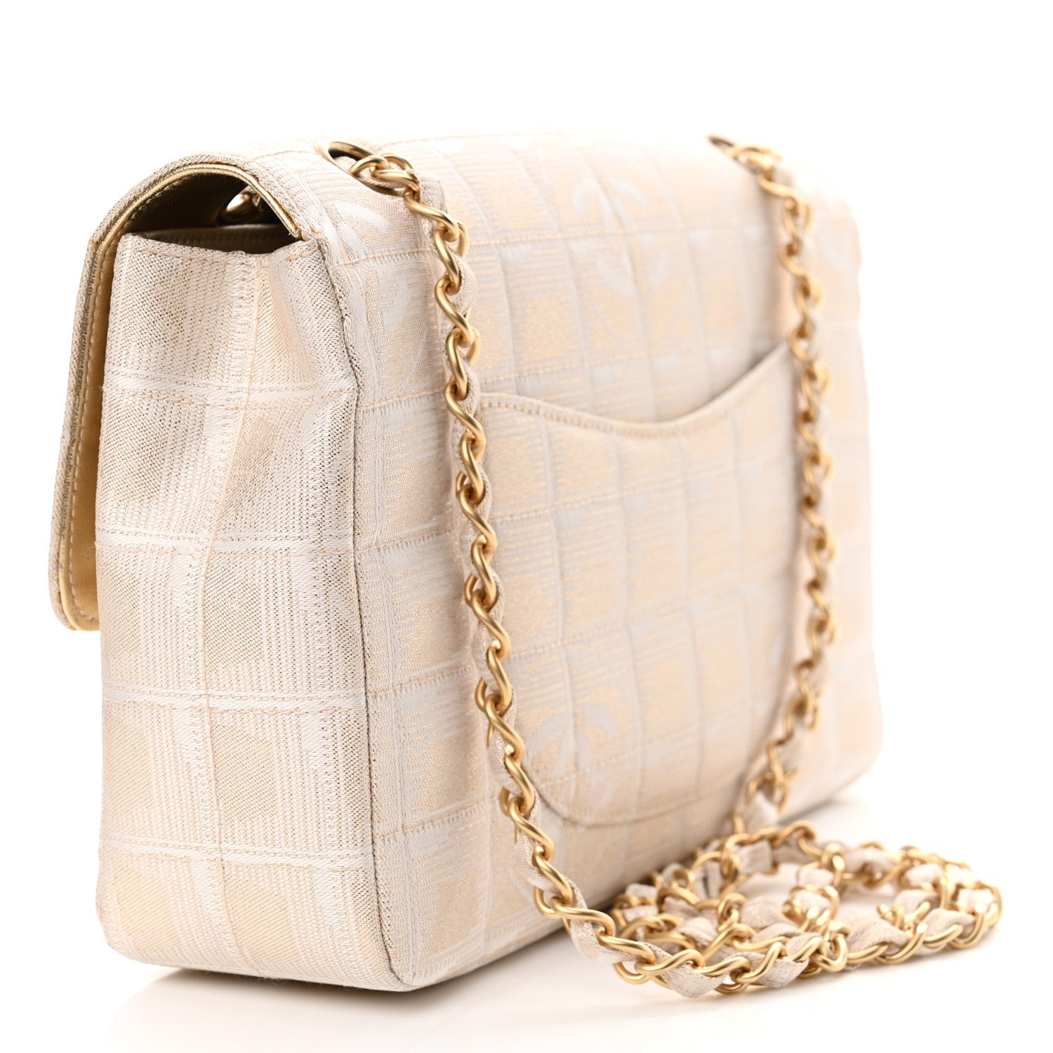 Metallic Nylon Medium Travel Flap Light Gold