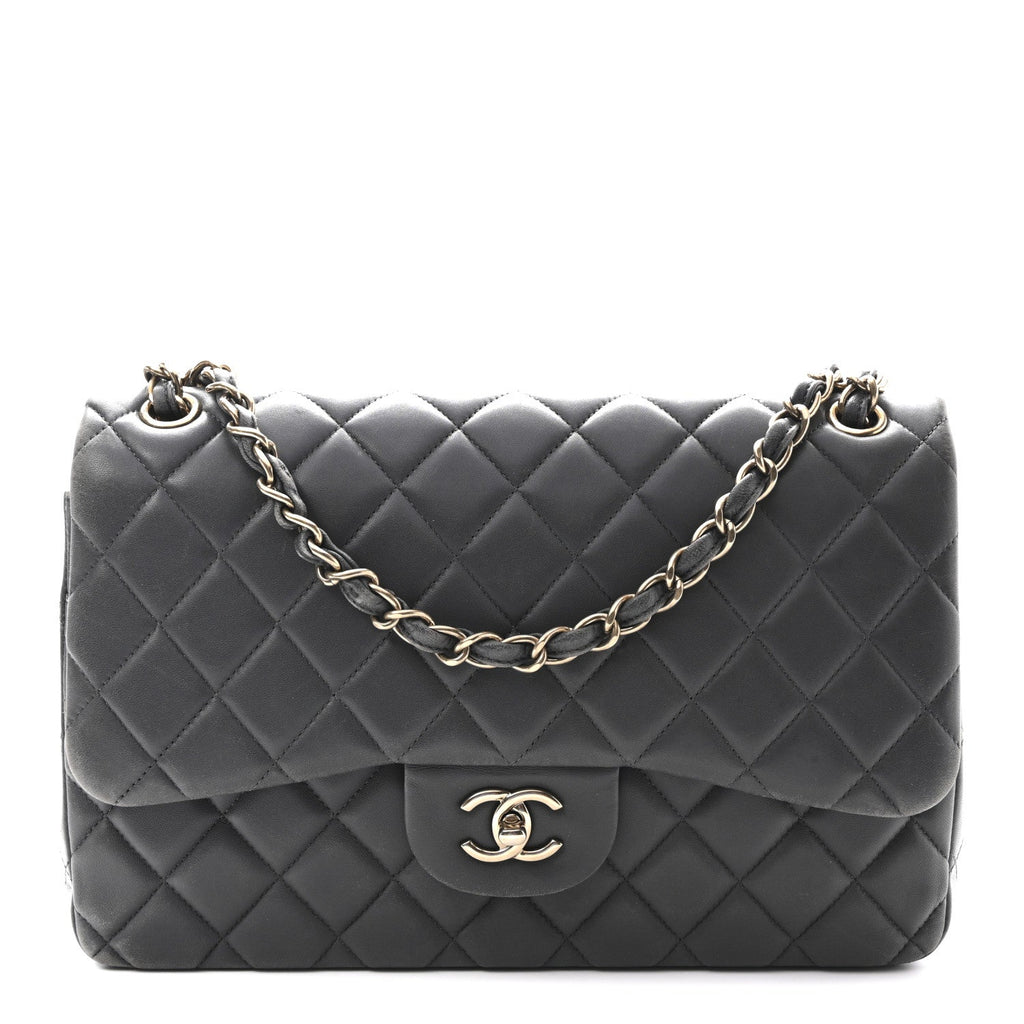 Lambskin Quilted Jumbo Double Flap Dark Grey