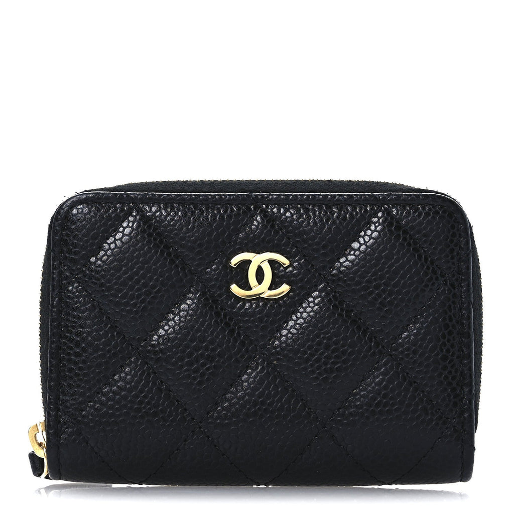 Caviar Quilted Zip Coin Purse Black