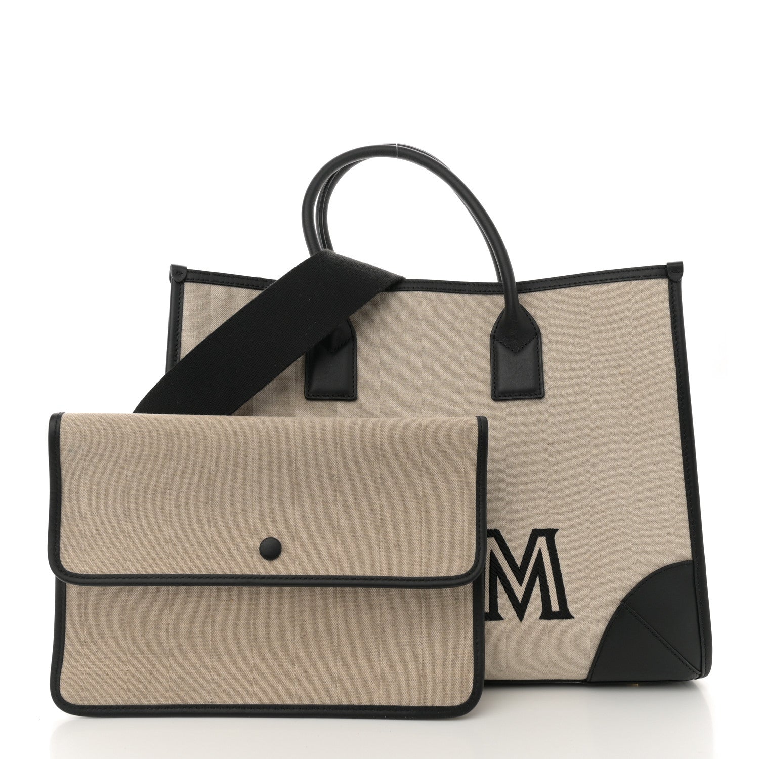Calfskin Linen Large Munchen Tote Black