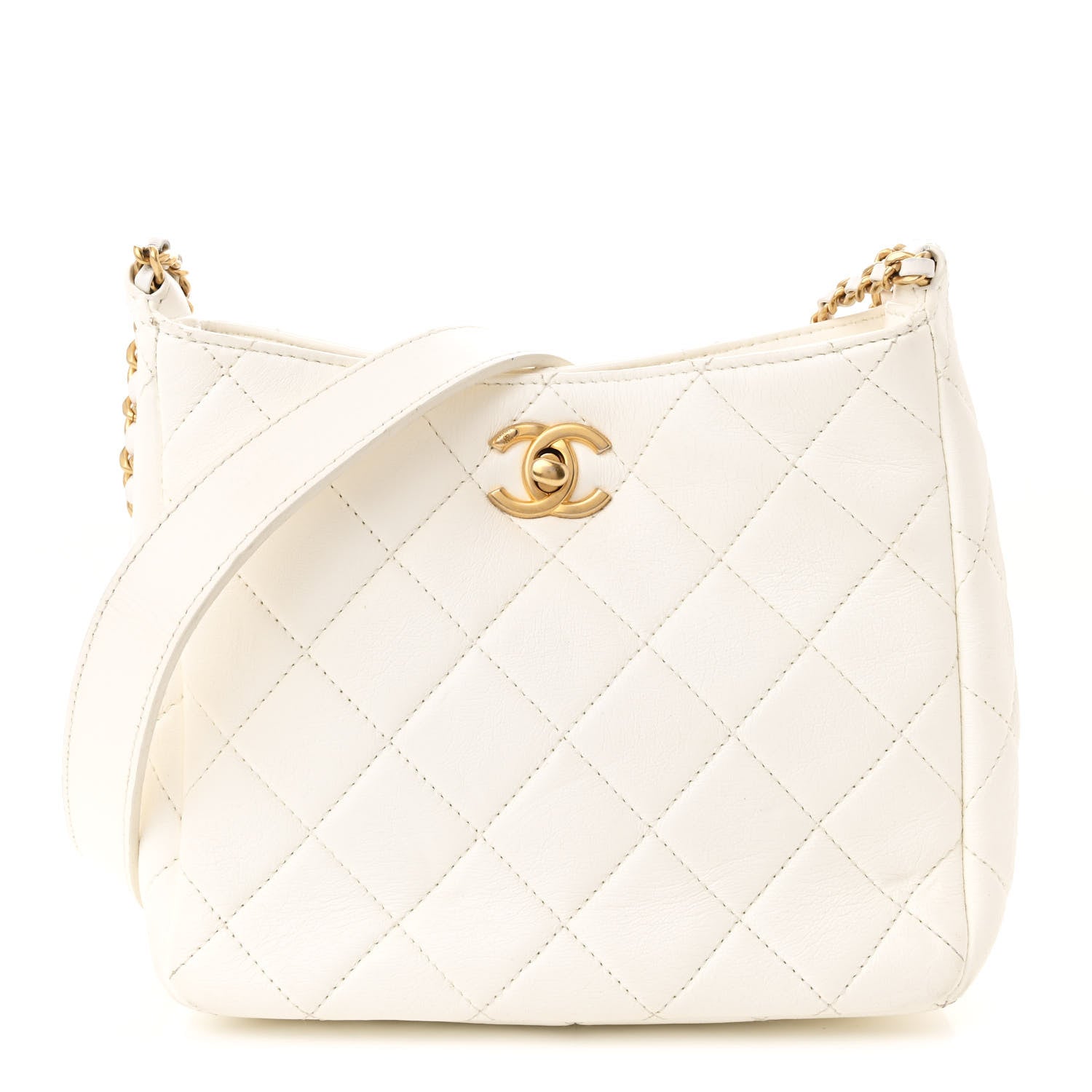 Lambskin Quilted Multi Chain Hobo White