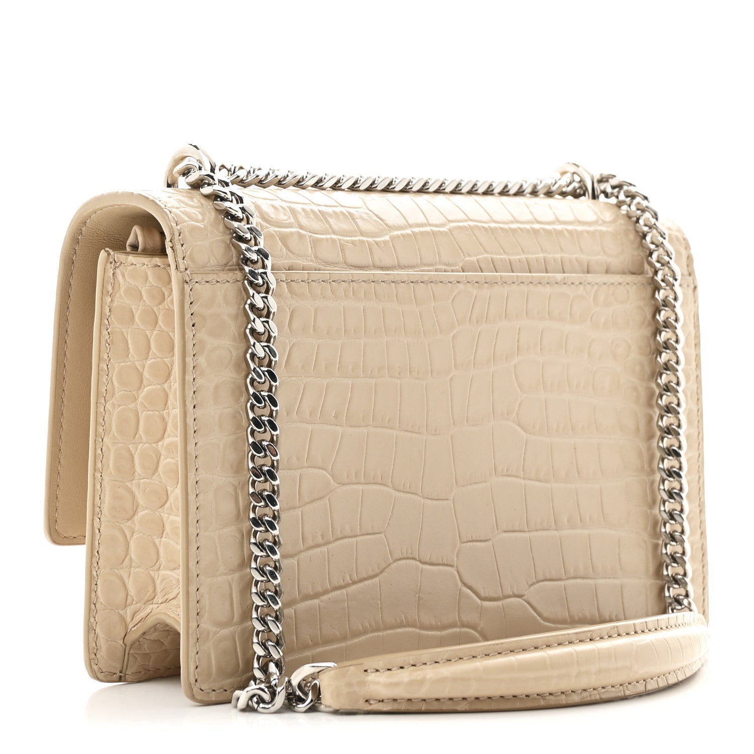Calfskin Crocodile Embossed Monogram Sunset Chain Wallet Dark Beige
