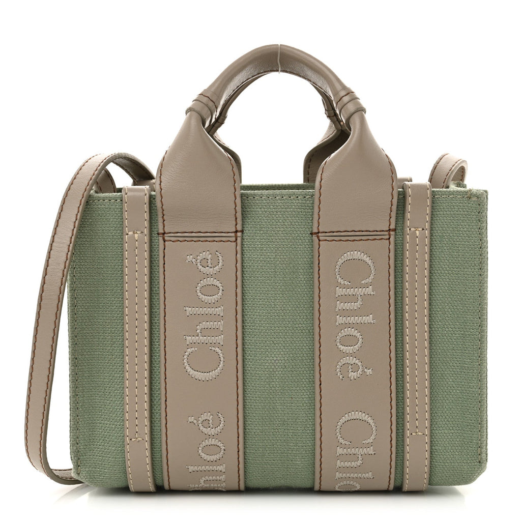 Cotton Calfskin Mini Woody Ribbon Tote Faded Green