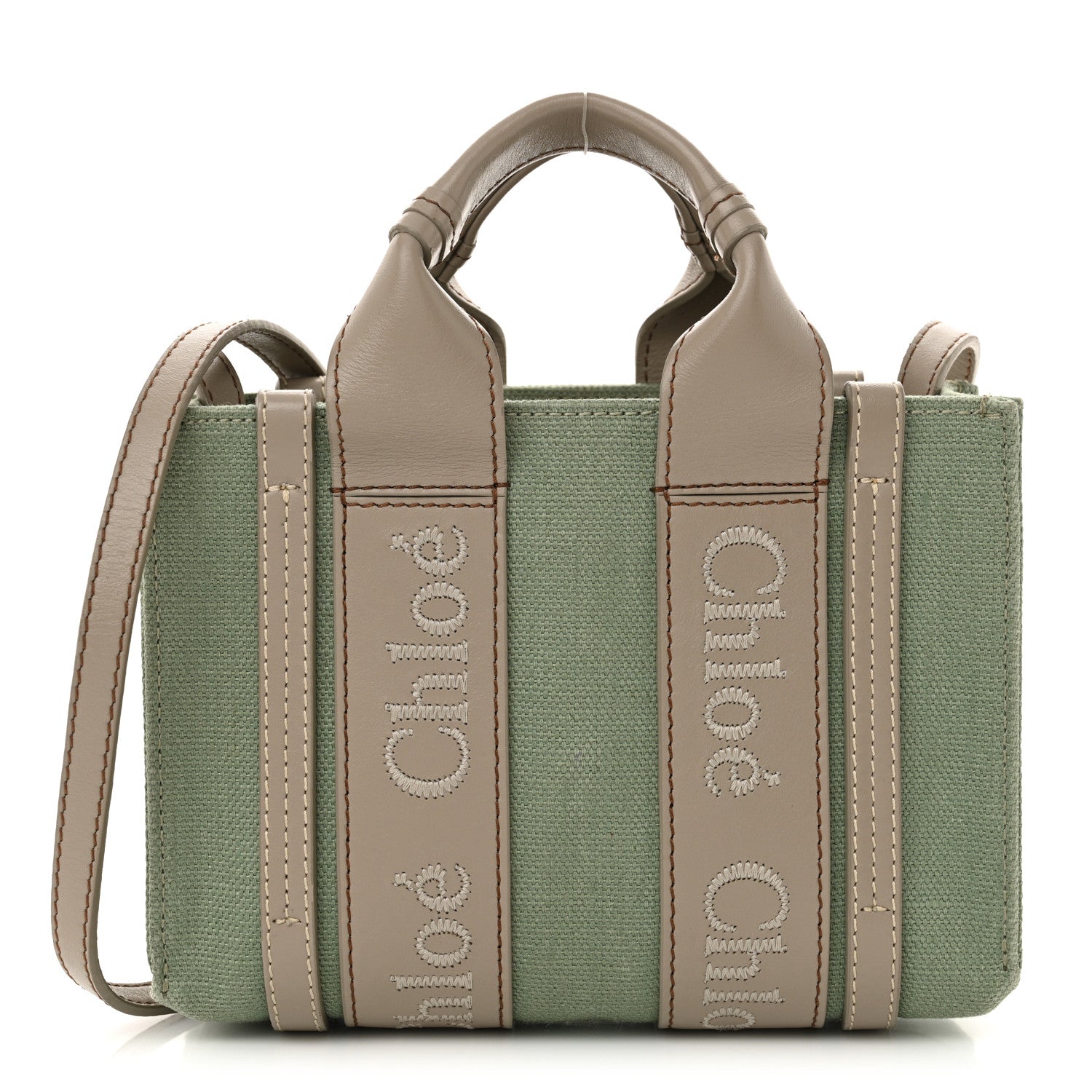 Cotton Calfskin Mini Woody Ribbon Tote Faded Green