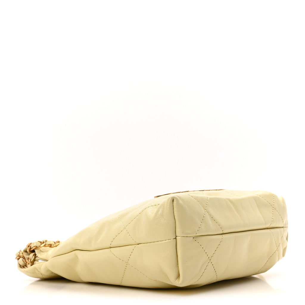 Shiny Calfskin Quilted Mini Chanel 22 Light Yellow