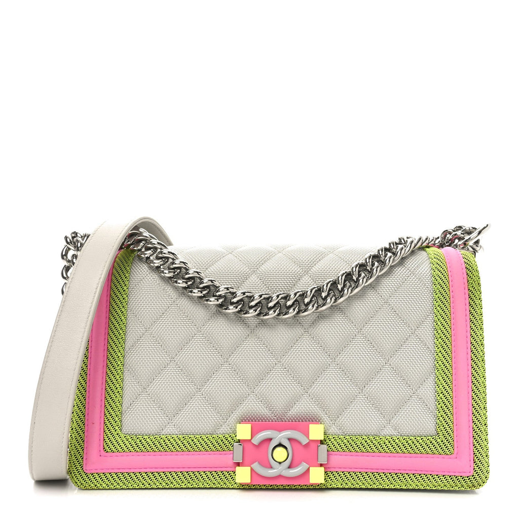 Canvas Quilted Medium Fluo Boy Flap Dark Grey Fuchsia Green