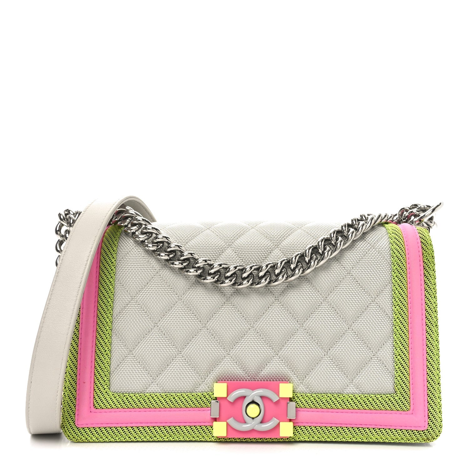 Canvas Quilted Medium Fluo Boy Flap Dark Grey Fuchsia Green