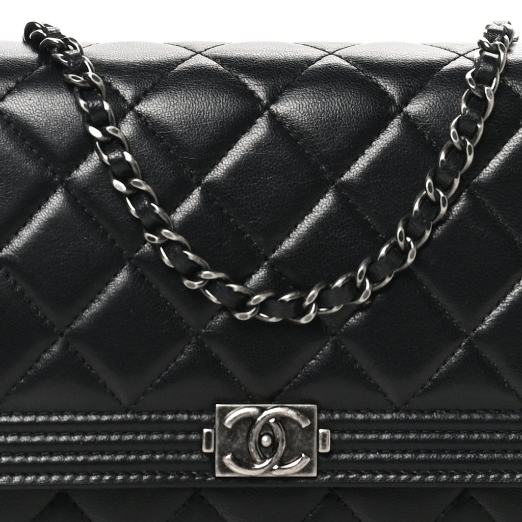 Lambskin Quilted Boy Wallet On Chain WOC Black
