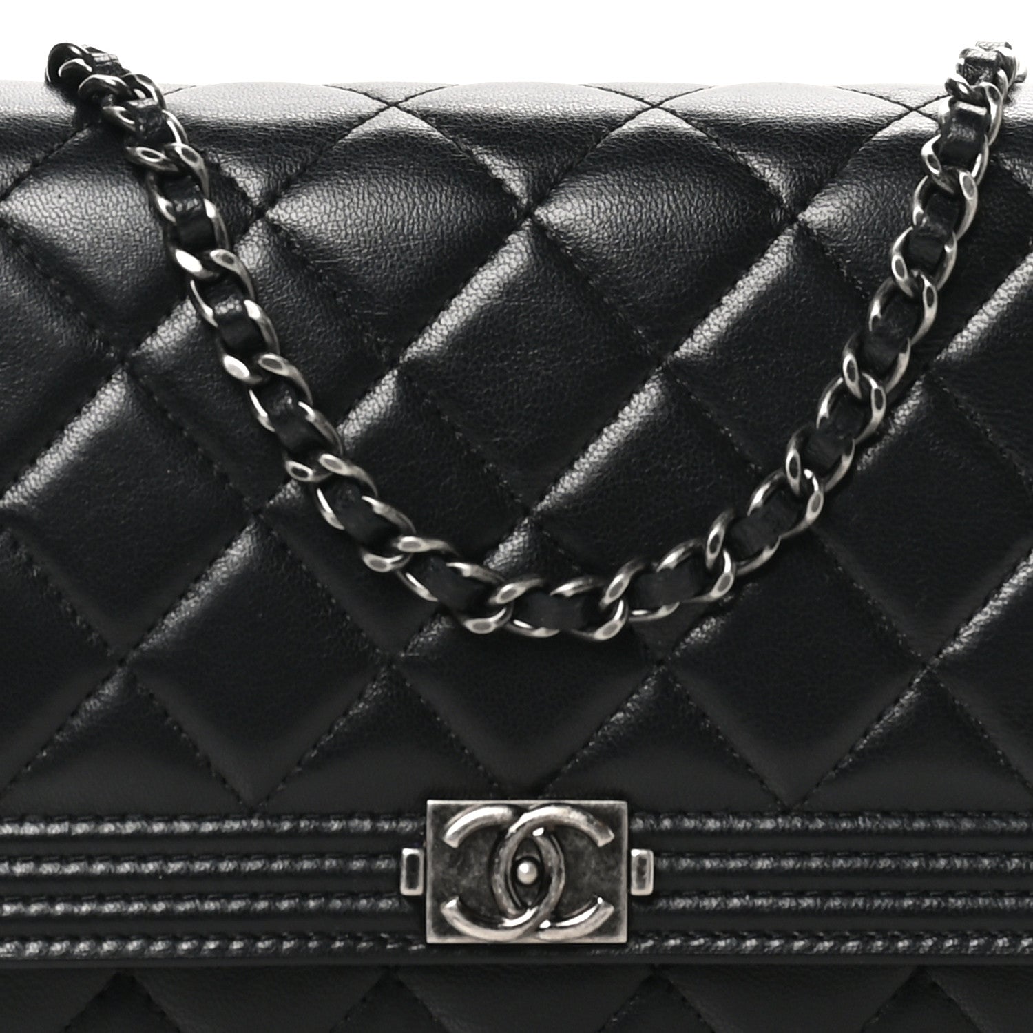 Lambskin Quilted Boy Wallet On Chain WOC Black