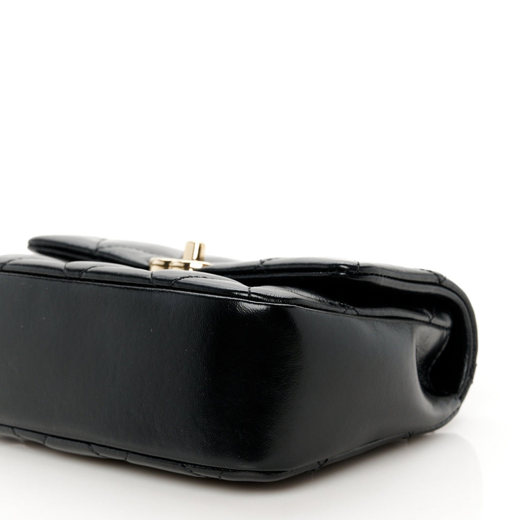 Shiny Lambskin Quilted Mini Coco Trip Flap Bag Black