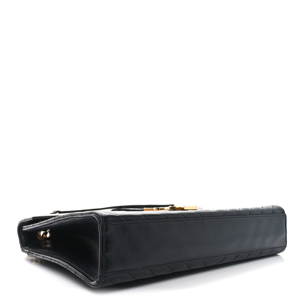 Smooth Calfskin Matelasse Chevron Large Monogram Satchel Black