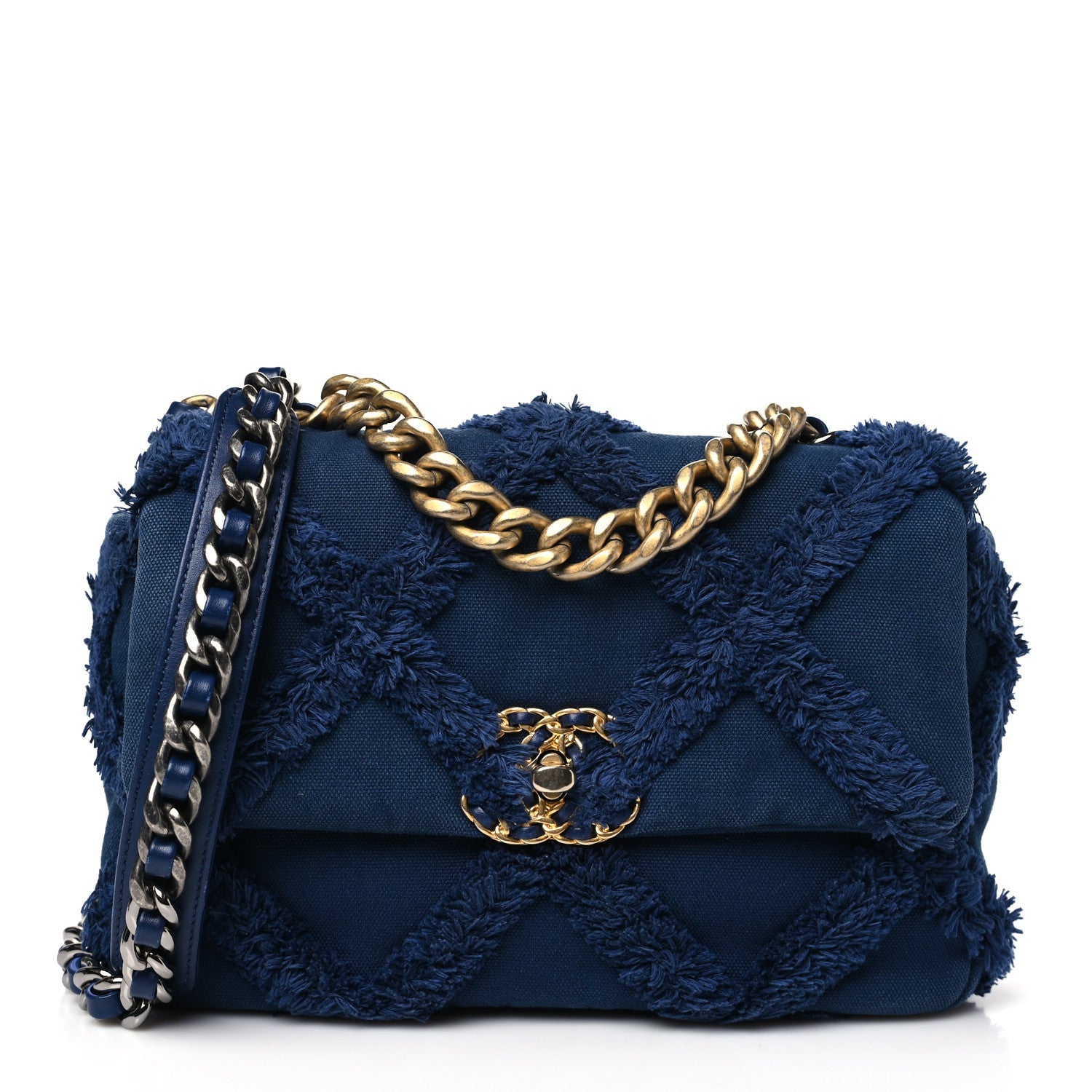 Cotton Canvas Quilted Medium Chanel 19 Flap Navy Blue