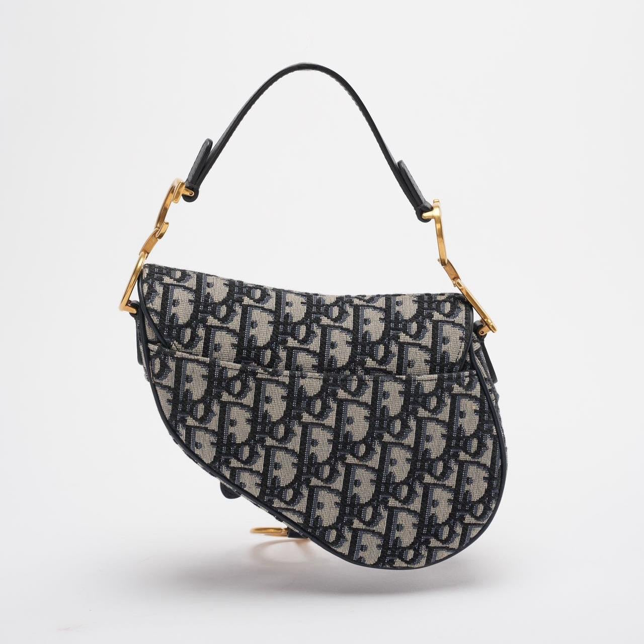 Dior Saddle Bag Mini Blue Oblique Jacquard With Shoulder Strap From 2019