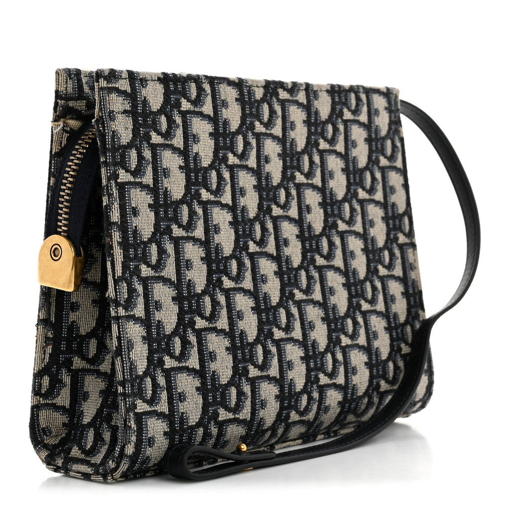 Oblique Zipped Pouch Clutch Blue