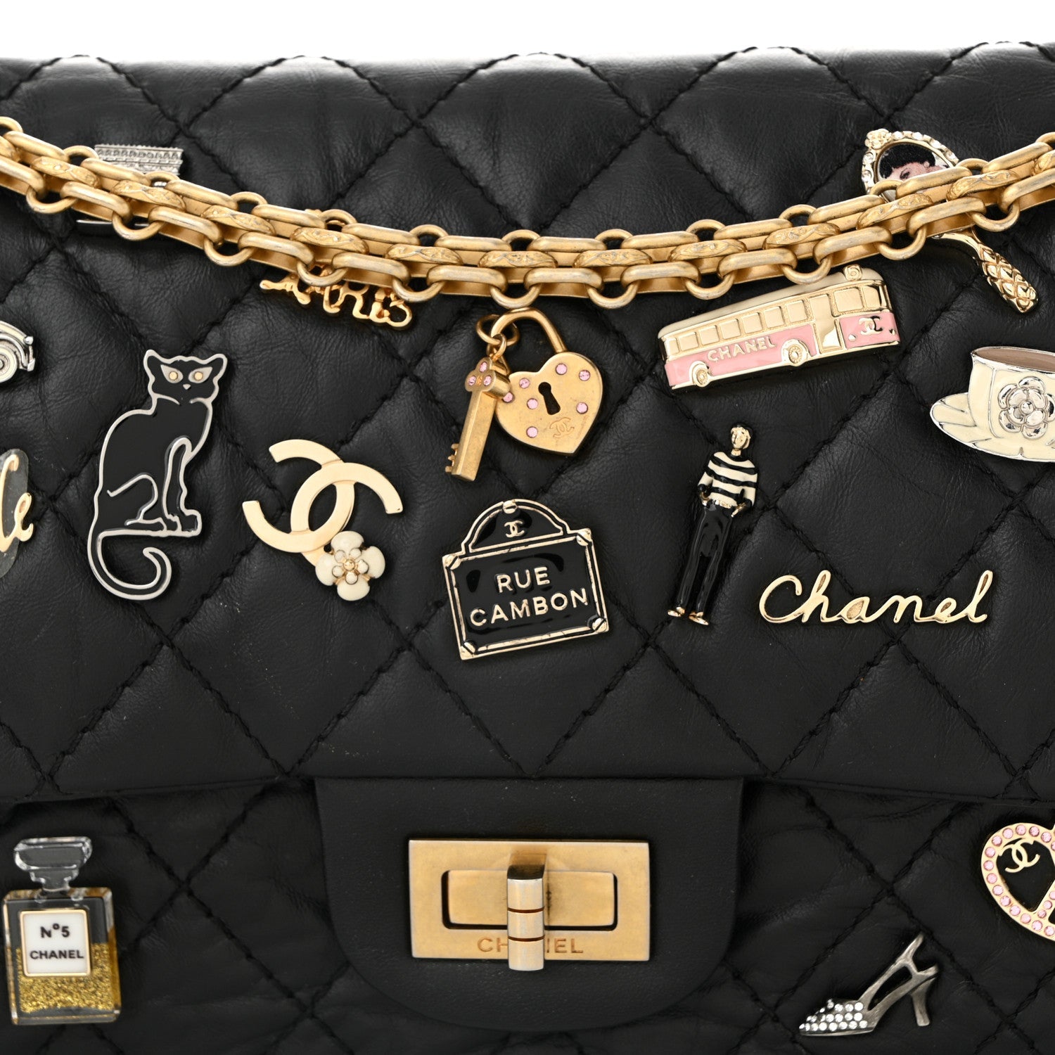 Aged Calfskin Lucky Charms 2.55 Reissue 225 Flap Black