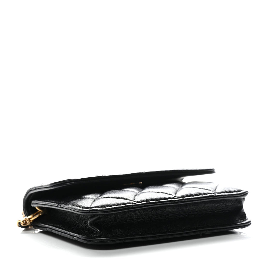 Lambskin Quilted Pearl Crush Flap With Chain Black
