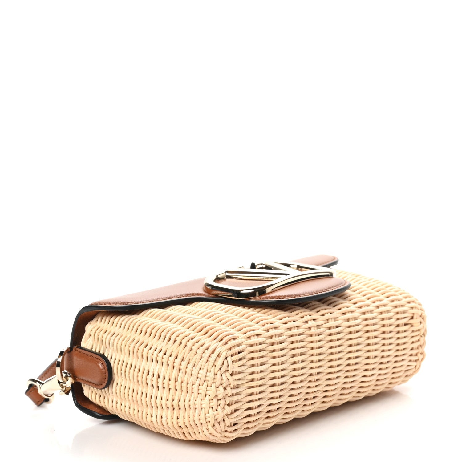 Wicker Calfskin Vlogo Small Loco Shoulder Bag Natural Saddle Brown