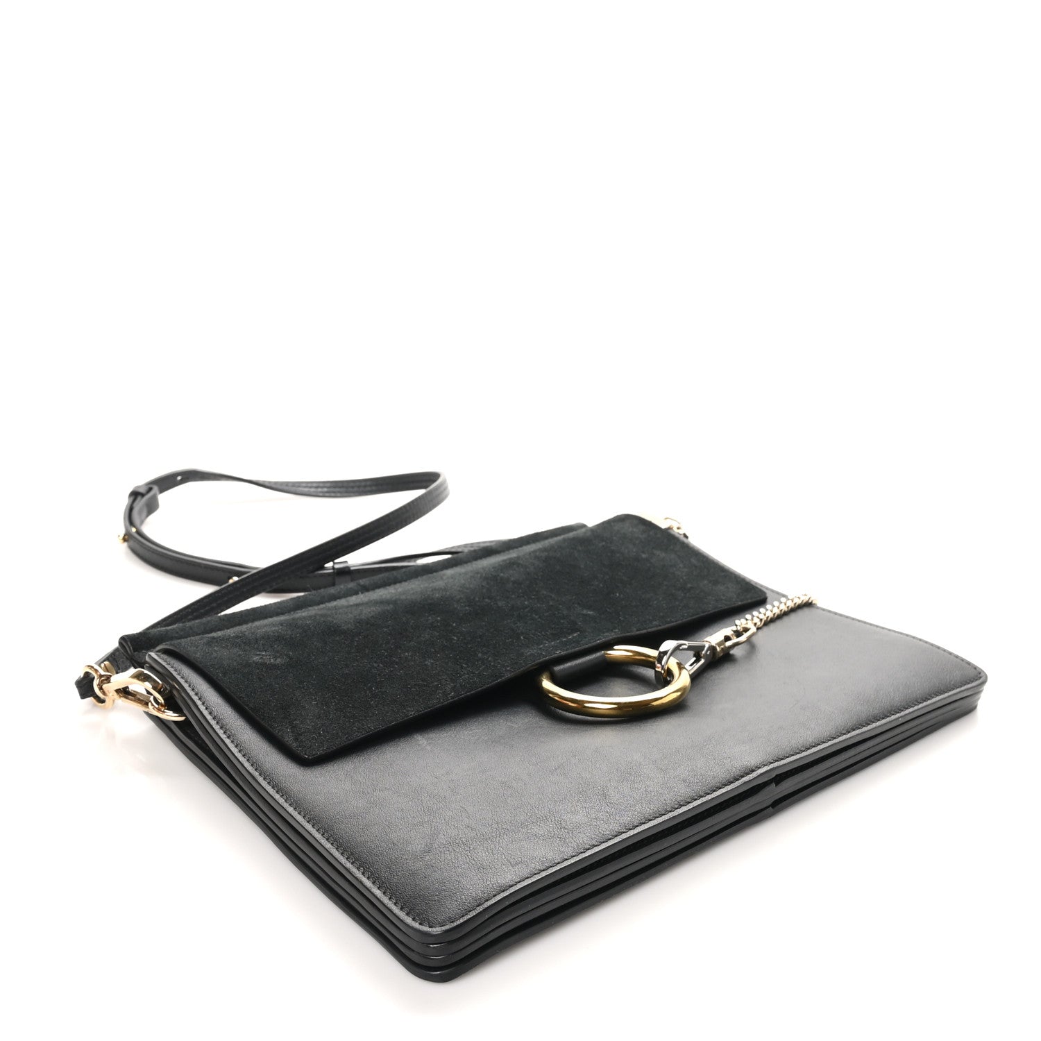 Suede Calfskin Medium Faye Shoulder Bag Black