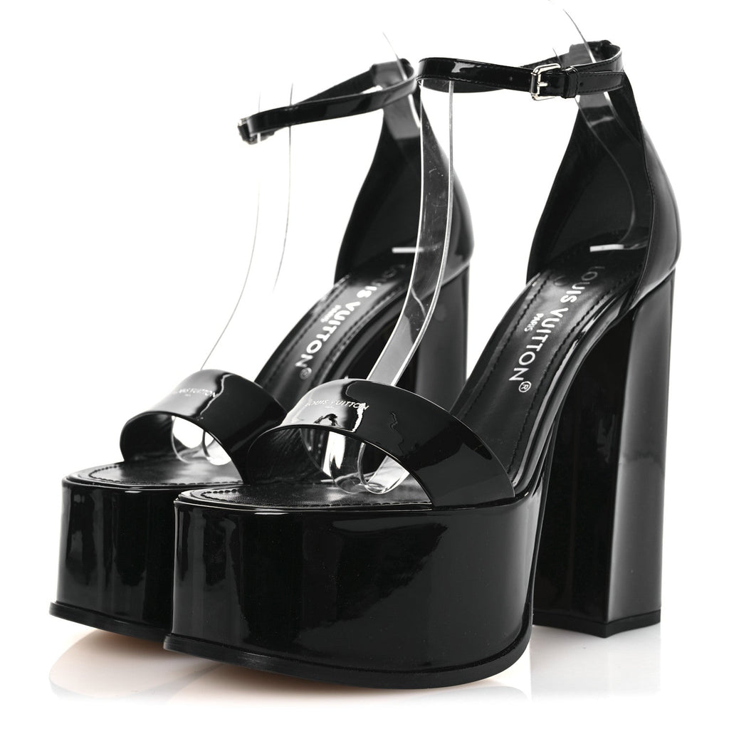 Patent Calfskin Fame Platform Sandal 39 Black