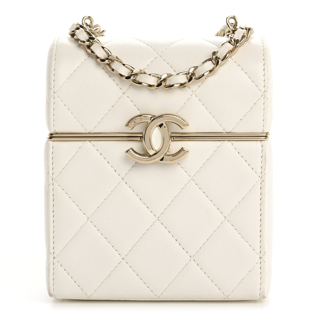 Lambskin Quilted Small Box With Chain White
