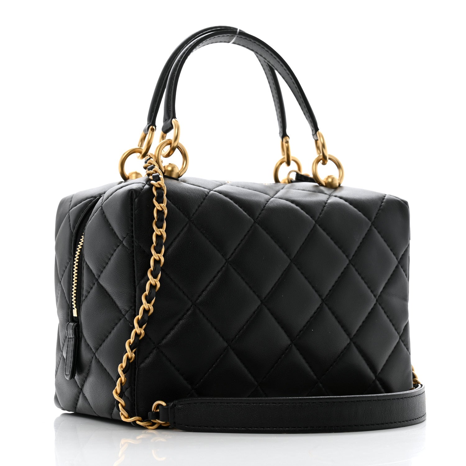 Lambskin Quilted CC Bowling Bag Black
