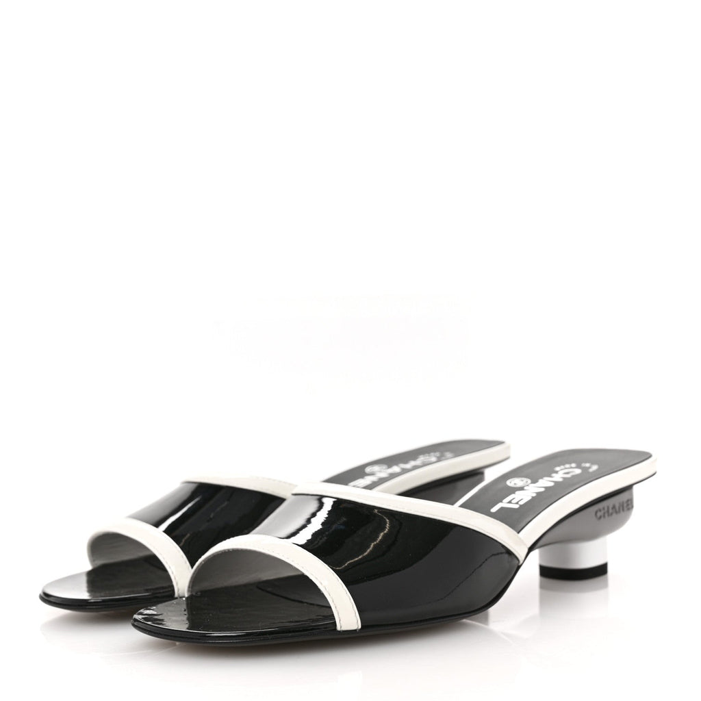 Patent Calfskin Mules 39 Black White Grey