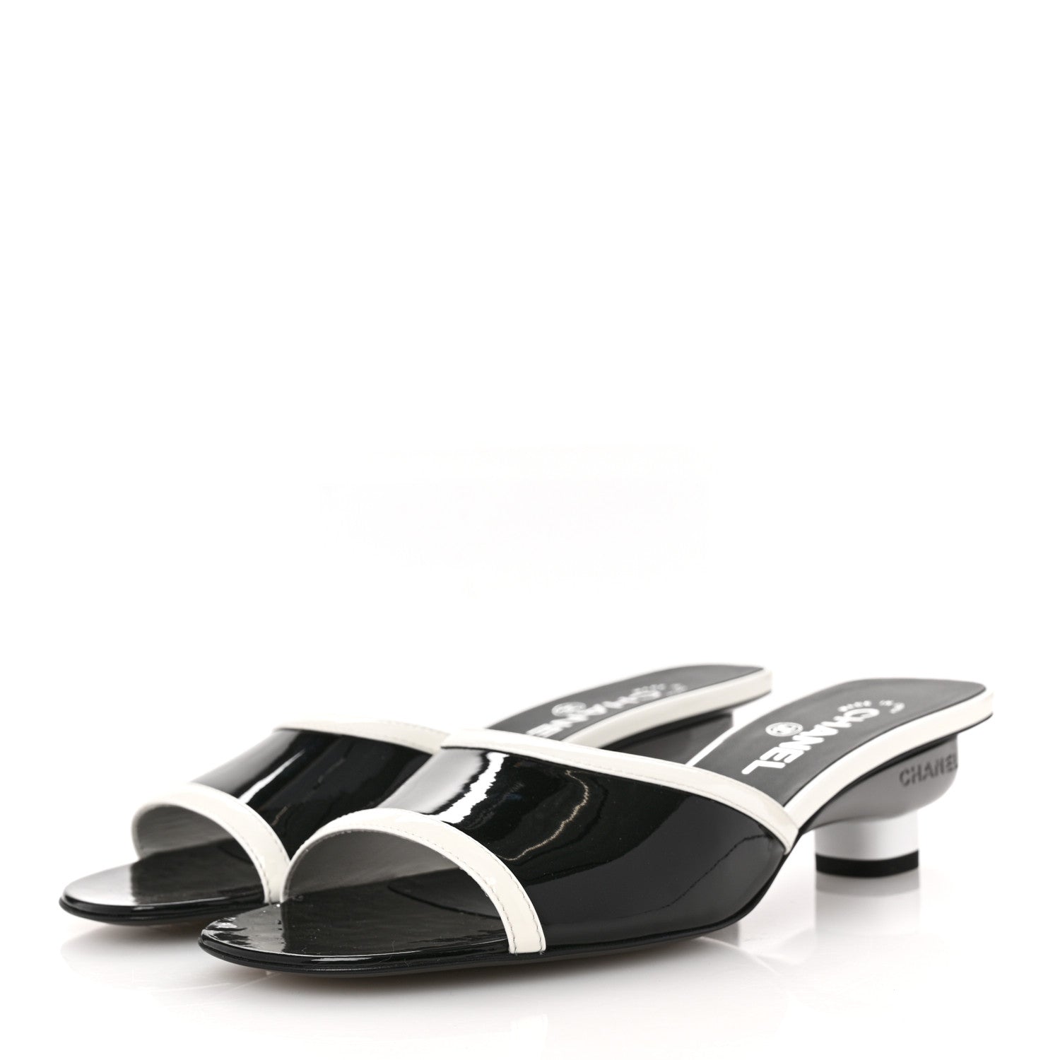 Patent Calfskin Mules 39 Black White Grey