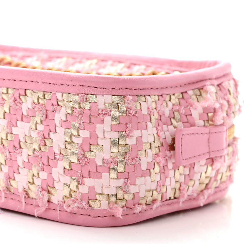 Metallic Lambskin Viscose Woven Camera Case Rose Beige