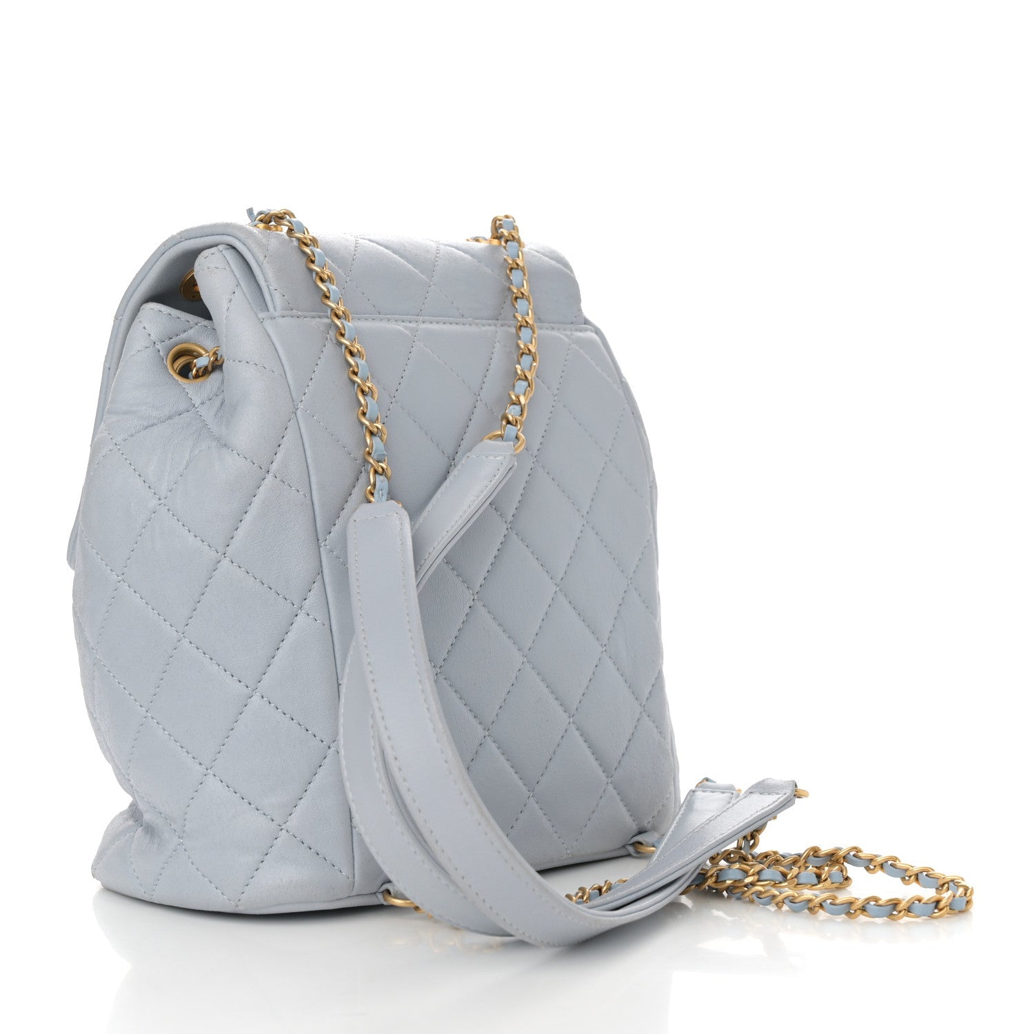 Lambskin Quilted Small Braided CC Backpack Light Blue