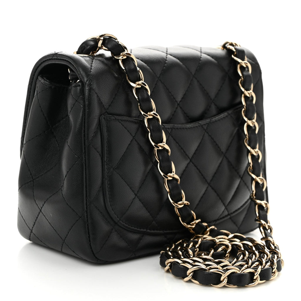 Lambskin Quilted Mini Square Flap Black