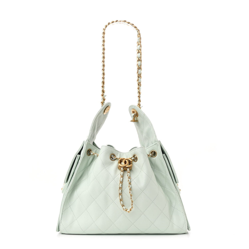 Caviar Quilted Small Chanel 25 Handbag Light Green