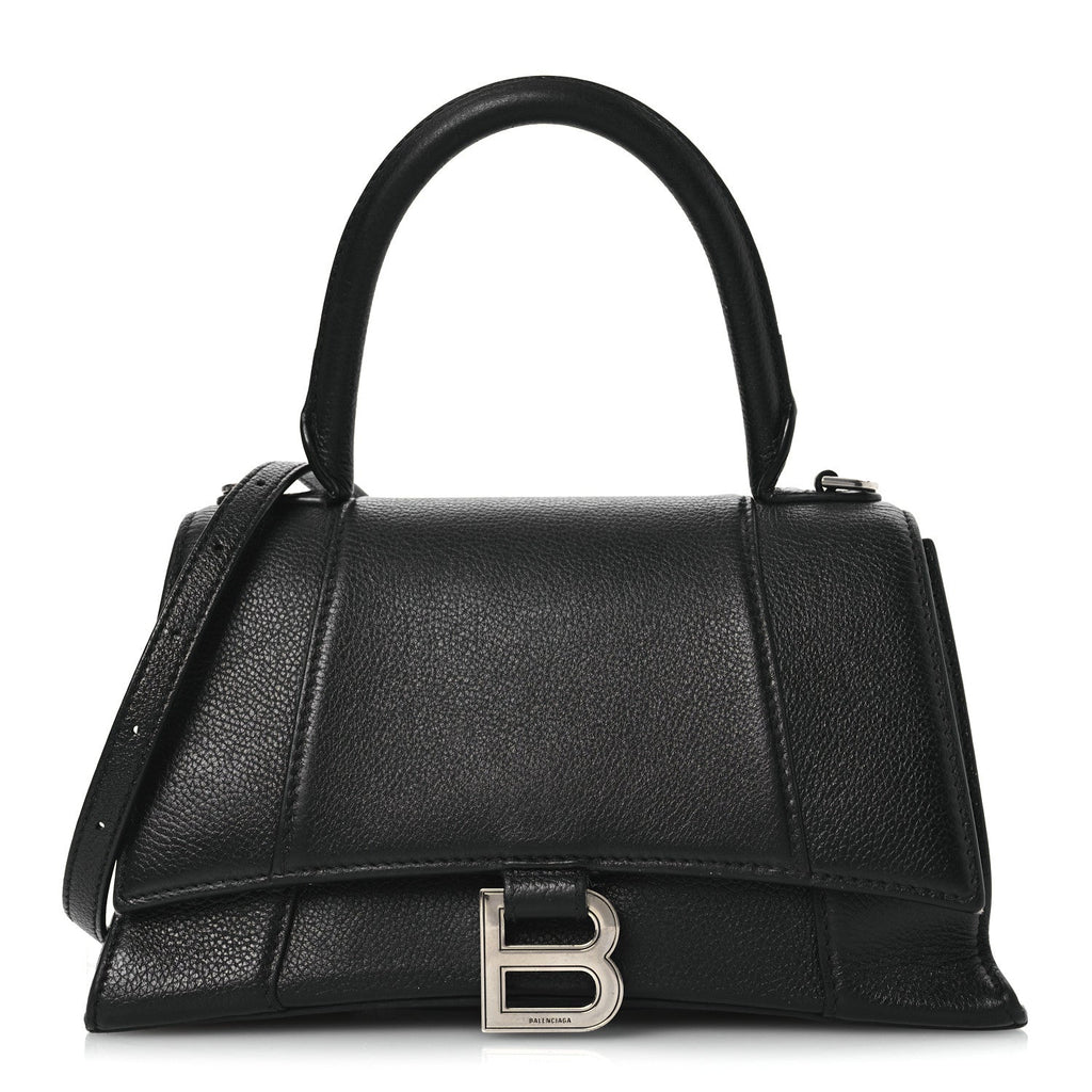 Grained Calfskin Small Hourglass Top Handle Bag Black
