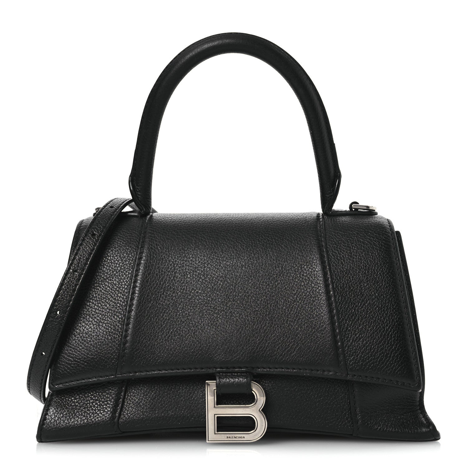 Grained Calfskin Small Hourglass Top Handle Bag Black