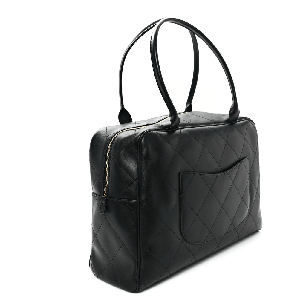 Calfskin Stitched Maxi Logo Bowling Bag Black